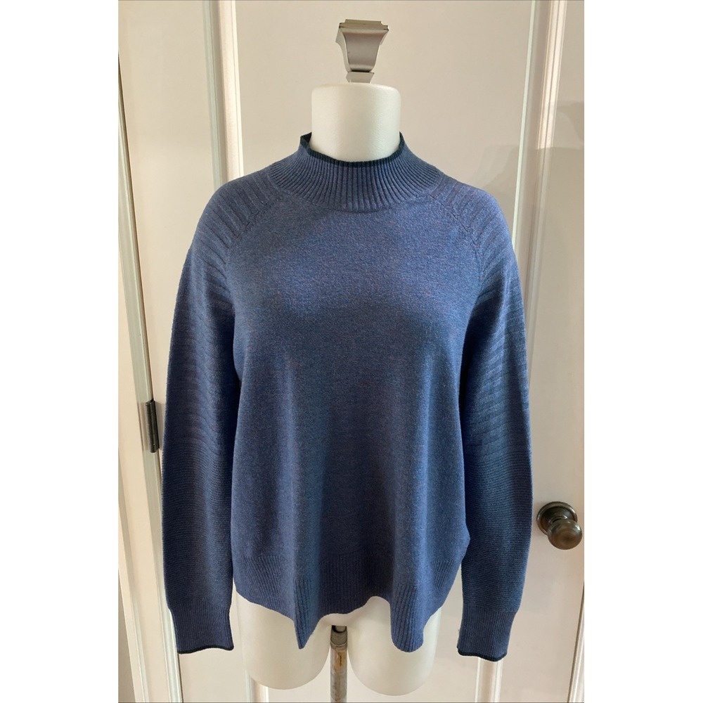 Smartwool Sweater Womens Large Blue Mock Neck Raglan Merino Wool Blend Black